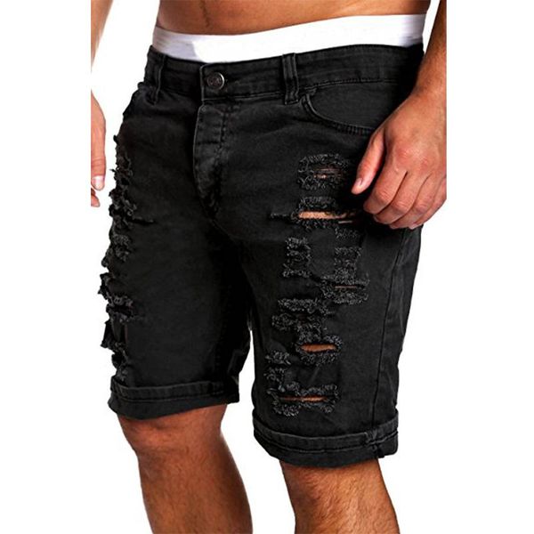 

acacia person fashion mens ripped short jeans brand clothing bermuda summer shorts breathable denim male men's, Blue