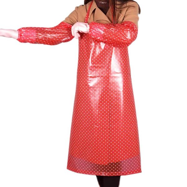 

aprons pvc apron long style kitchen waterproof oversleeve (red)