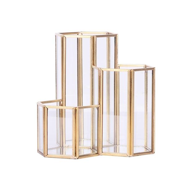 

eyelash curler glass copper hexagon composite pen holder makeup brush box multifunction deskorganizer office accessories