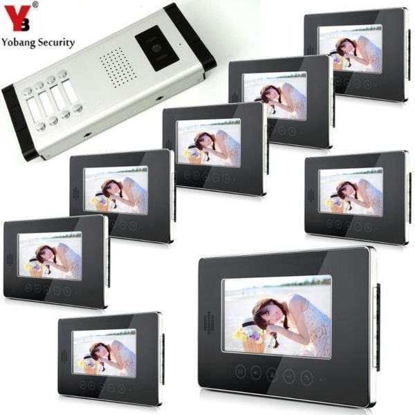

yobang security apartment video intercom wired 7" inch 8 white monitor 1 hd 720 camera 1v8 doorbell for house door phones