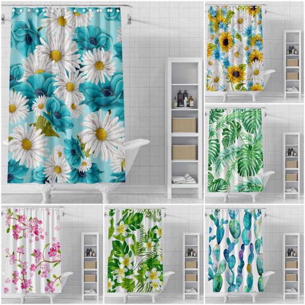 

shower curtains flower leaves tropical plant bathroom curtain fabric waterproof polyester with hooks