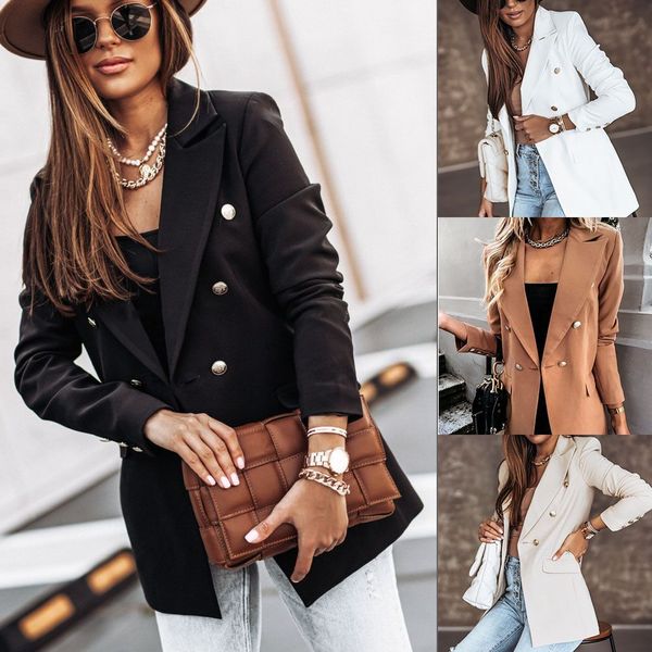 

exquisite high-end suit solid color long sleeve double breasted jacket for women in autumn and winter 2021, White;black