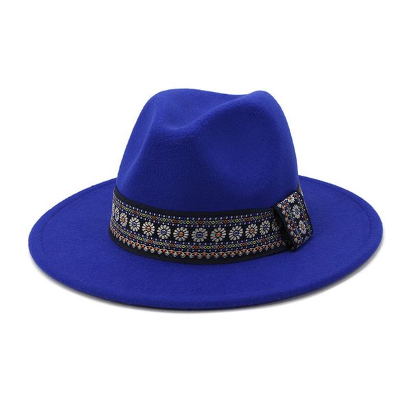 

yellow fedora hat wool women men felt trilby wide brim british style autumn winter woolen khaki panama sombrero cap, Blue;gray