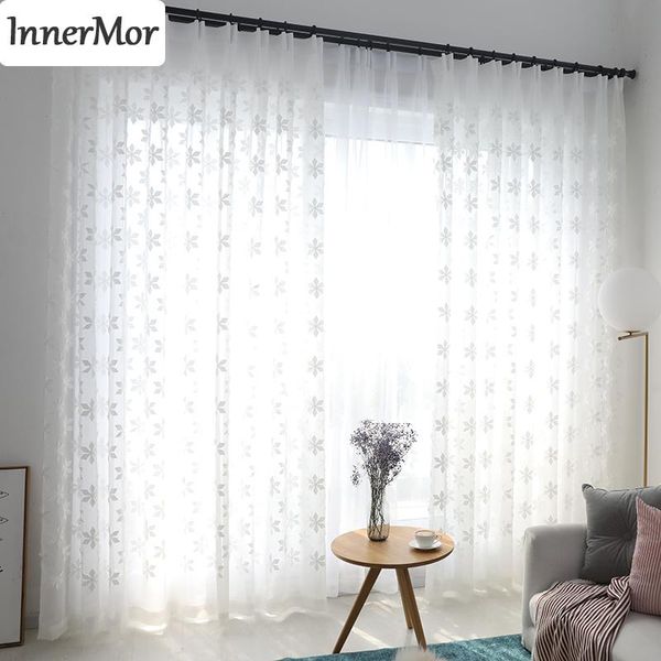 

innermor embroidered curtains for living room tulle bedroom voile faux linen sheer kitchen window customized curtain & drapes
