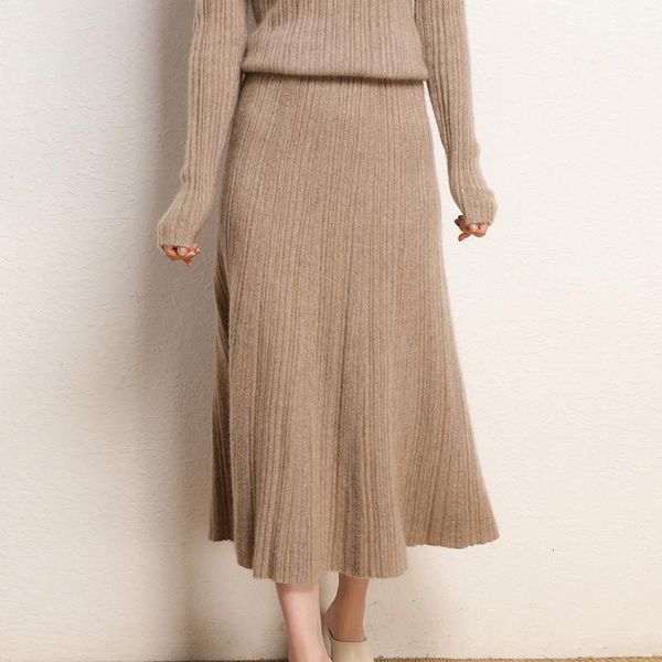 

skirts cashmere skirt high waist knitting pleated medium length foreign style factory direct distribution hmrj, Black