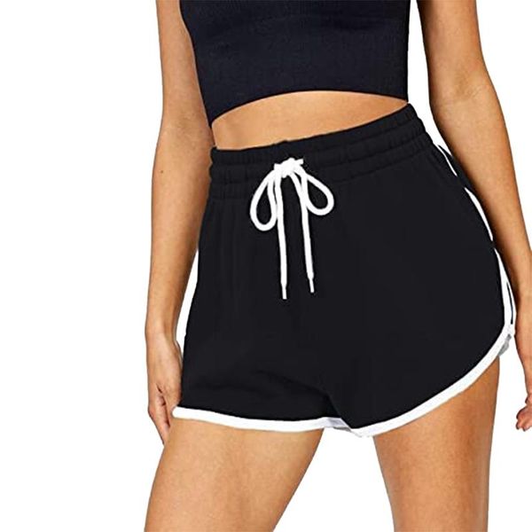 

women's shorts women sport loose running variegated color elastic waist sweatpants with pockets black/ light grey/ pink/ orange/ white, White;black