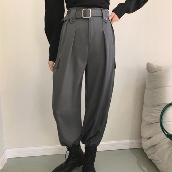 

minimalist high waist overalls pants women 2021 spring fall casual sportswear waistband cargo suit trousers women's & capris, Black;white