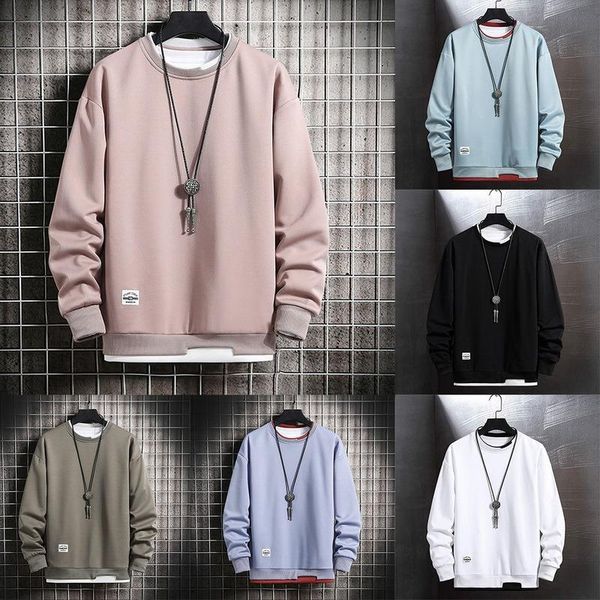 

men's hoodies & sweatshirts mens casual hoodie men fake two pieces multi color o-neck fashion harajuku style male sweatshirt 2021, Black