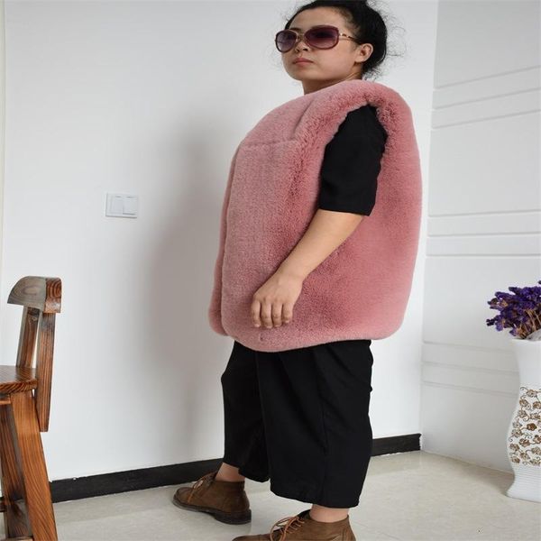 

women's fur & faux mid long korean vest, Black
