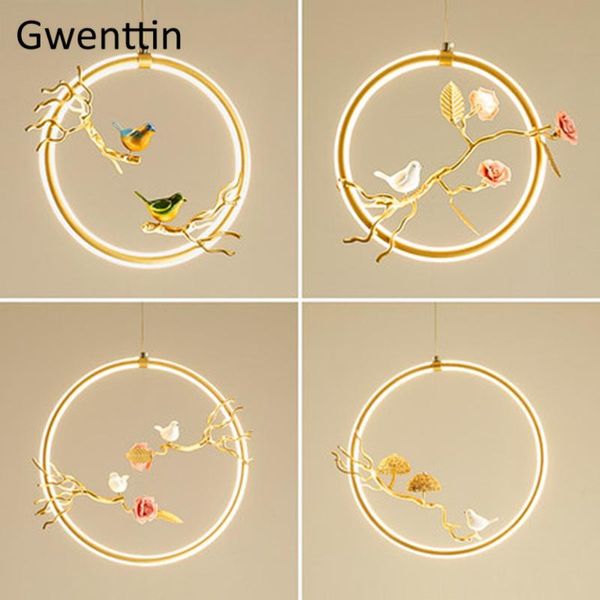 

round ring pendant lights flower bird home art decor hanging lamps for dining room bedroom hanglamp led light fixtures luminaire