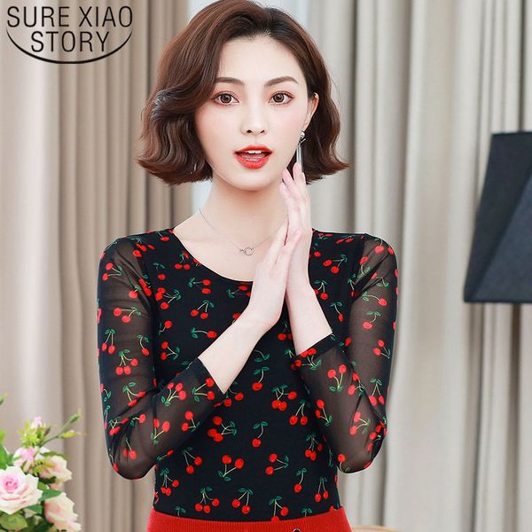 

basic tee shirts autumn fashion long sleeve blouses casual printed o-neck women 6207 50 210415, White
