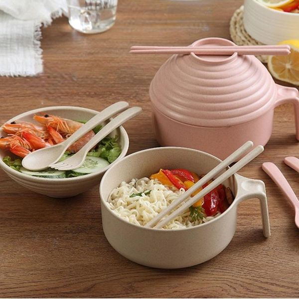 

bowls wheat straw tableware set student dormitory with lid large bowl japanese instant noodles capacity noodle