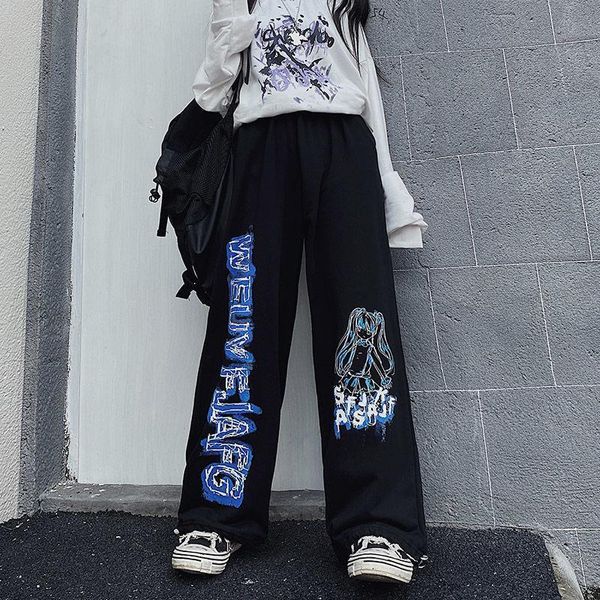 

hip hop wide leg women pants autumn fashion high trousers harajuku print streetwear street casual sweatpants, Black;white