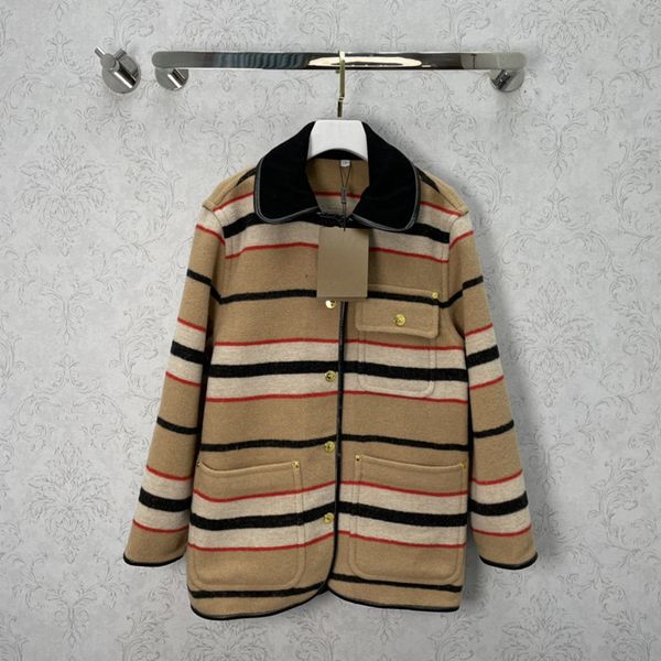 

autumn and winter new lamb skin decorative striped wool barn jacket, Black;brown