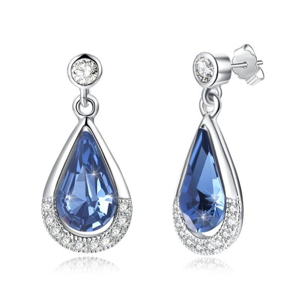 

water drop blue crystal jewelry earrings 925 sterling silver for women christmas valentine's day gifts dangle & chandelier