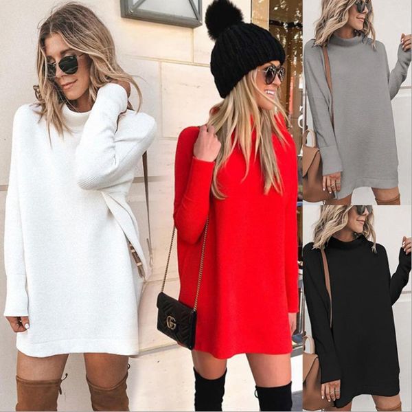 

casual dresses mini dress female chic knit 2021 basic autumn winter short aline thick sweater elegant women slim, Black;gray