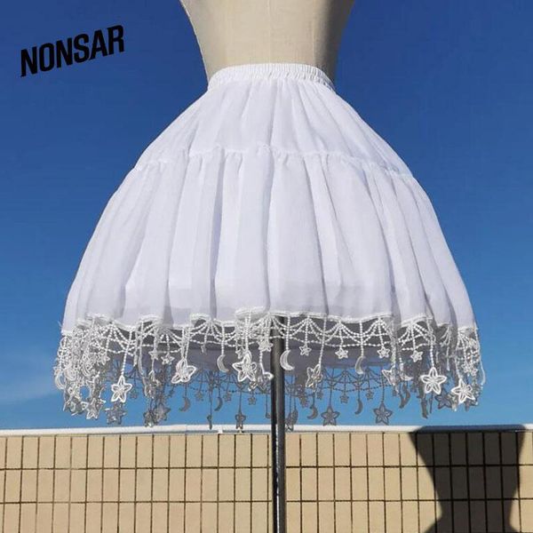 

skirts nonsar chiffon star underskirt adjustable fishbone support lolita daily violence carmen petticoat mid-length tutu skirt, Black
