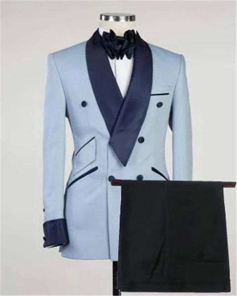 

men's suits & blazers 2021 fashion design light blue double breasted slim fit formal for men custom made wedding tuxedos set, White;black