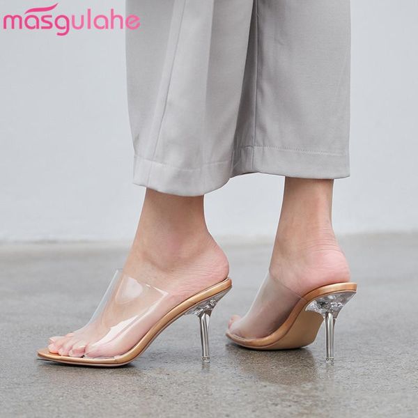 

masgulahe 2021 shoes woman peep toe pvc high heels women elegant summer prom wedding big size dress, Black