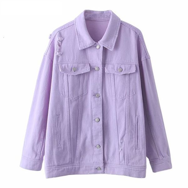 

women's jackets purple oversize denim jacket women spring autumn solid hole casual loose short jeans coat female outerwear 4ene, Black;brown