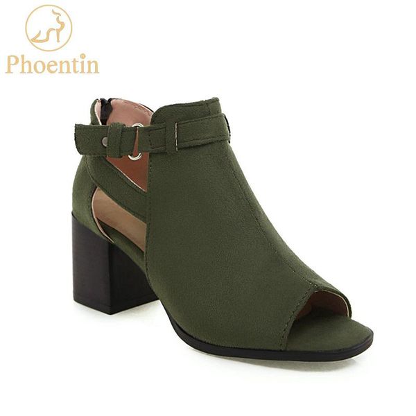

dress shoes phoentin peep toe gladiator pumps spring autumn rome ladies back zipper closure high heels big size army green ft638, Black