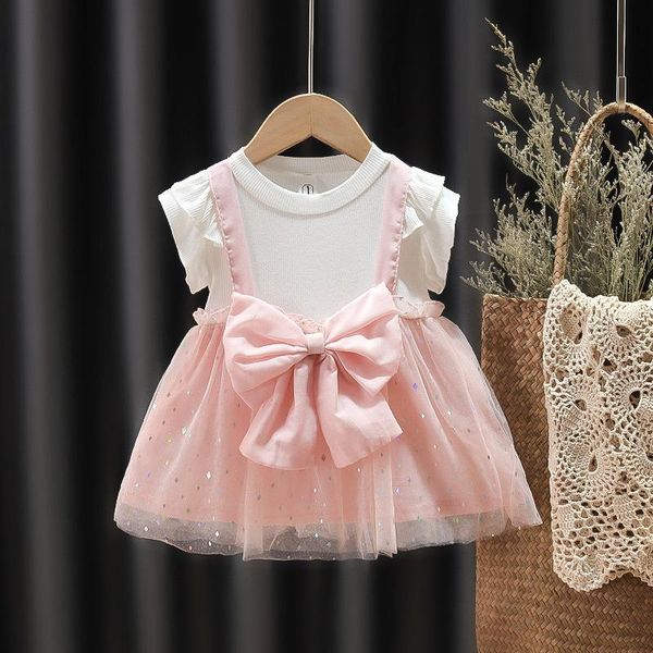 

summer baby girls princess dresses for toddler girl clothes casual bow short sleeve dress infant clothing 0-2 y vestidos girl's, Red;yellow