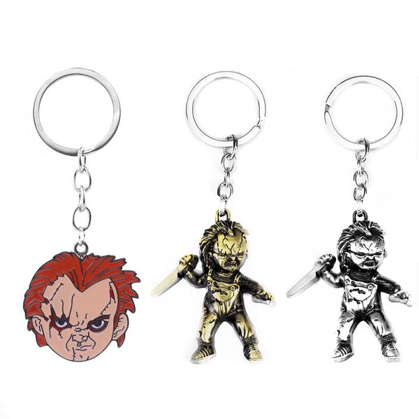 

classic horror movie childs play chucky alloy key chains keychain keyfob keyring key chain accessories, Silver