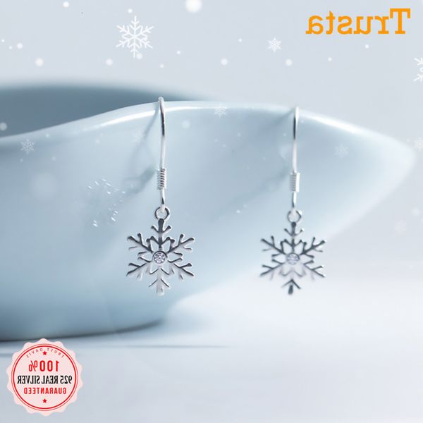 

trustdavis real 925 sterling silver fashion winter snowflakes charm dangle earrings for women wedding christmas jewelry da01-9, Golden
