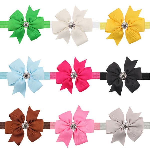 

cute kids solid color crystal bowknots hairbands headbands baby girls bows headwear party decor hair accessories, Slivery;white