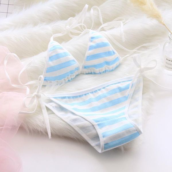 

lingerie suit kawaii japanese anime style bra set blue pink white striped bikini erotic cosplay costumes underwear women's panties, Black;pink