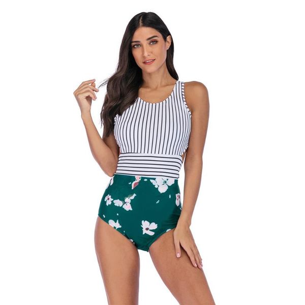 

one-piece striped multi-color printed swimsuit women two-piece suits