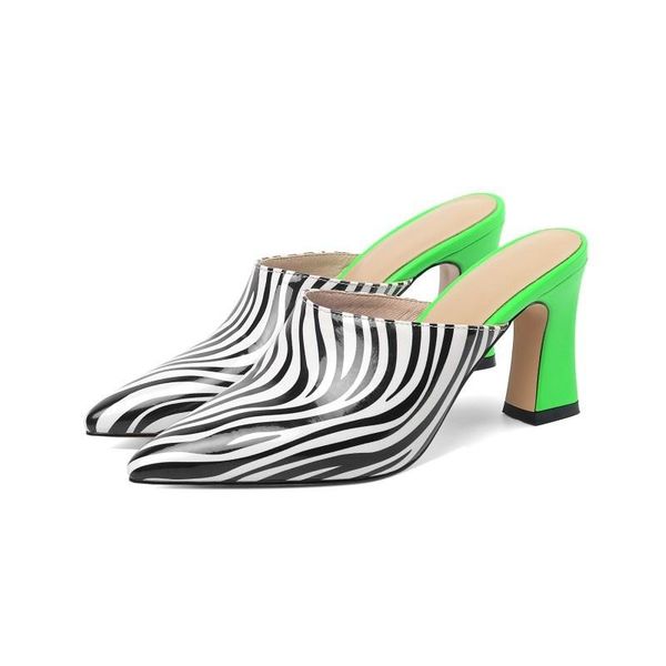 

slippers 2021 summer women's pointed thick high heels wear leopard, Black