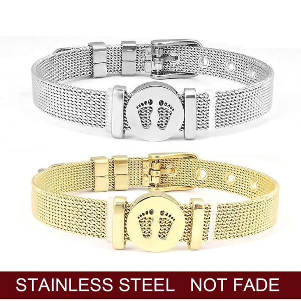 

baby footprint diy charms wholesale 100% stainless steel family mom pendant heart lock key connector charm bracelets, Golden;silver