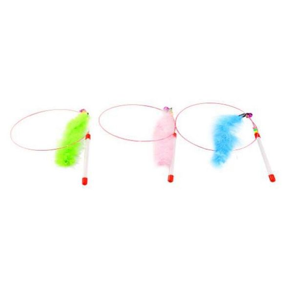 

cat toys 5pcs color feather wire teasing stick bell bite resistant toy
