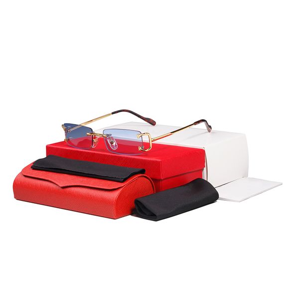 

blue fashion sport sunglasses for men glasses rectangular mens women rimless sun eyeglasses silver gold red beige green metal frame eyewear, Black