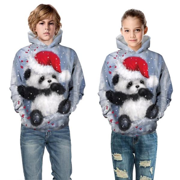 

men's sweaters funny cute panda with xmas hat print christmas loose 2021 long sleeve hooded sweatshits kids jumper clothes, White;black