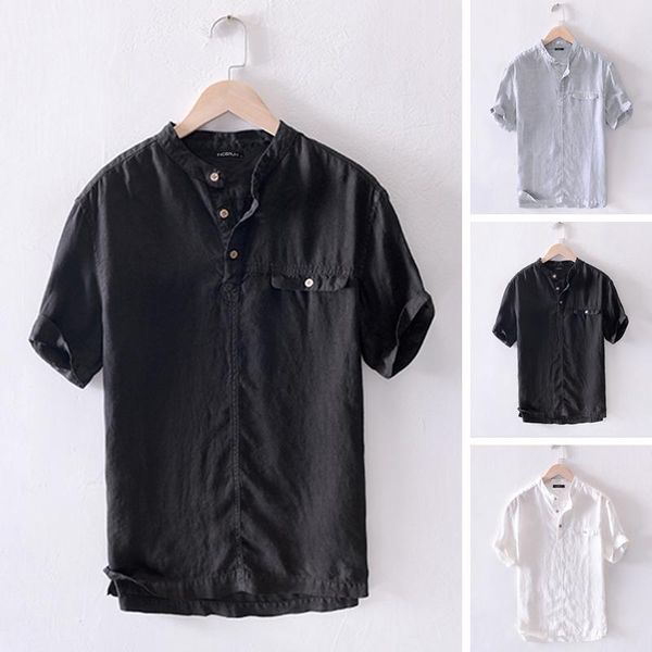 

men's casual shirts incerun 2021 summer short sleeve stand collar shirt men pullover designer basic literature loose breathable camisas, White;black