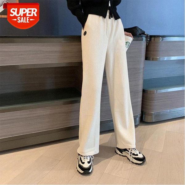 

years all-match korean waist drape wide-leg pants women plus velvet corduroy white casual #xs9p, Black;white