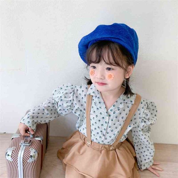 

spring baby girls cute floral bubble sleeve shirts 1-5 years kids cotton casual shirt 210708, White;black