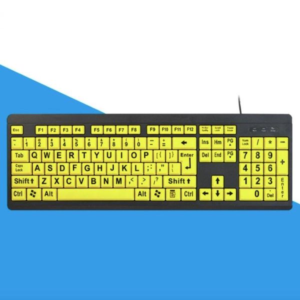 

keyboards yellow keys pc computer game gaming keyboard for old person usb wired black letter large print elderly people
