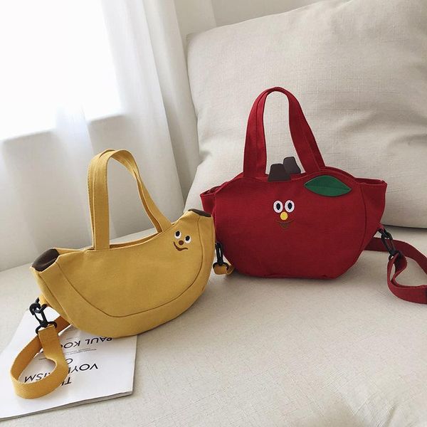 

evening bags korean girl kawaii banana apple canvas small handbag multifunctional cute one-shoulder diagonal mobile phone bag