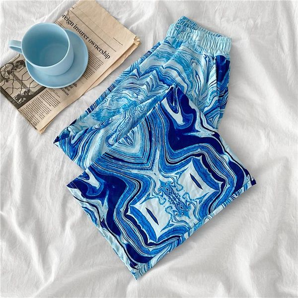 

women's pants & capris ins blue oil paiting print ankle length casual trendy girls street bottom tie dye loose wide leg women free, Black;white
