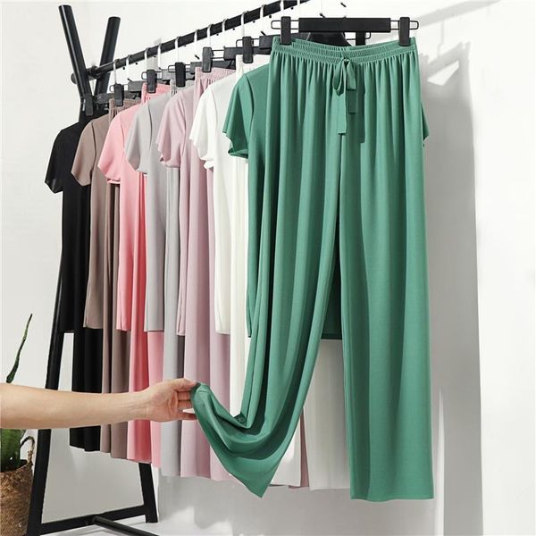 

female home clothes 2 pieces set lady home suit summer women lounge wear autumn loose homewear suit for women pajamas pants set, Black;red