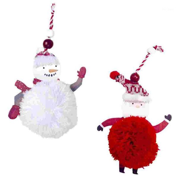 

christmas decorations 2pcs xmas wooden colored painted plush pendant lovely santa snowman