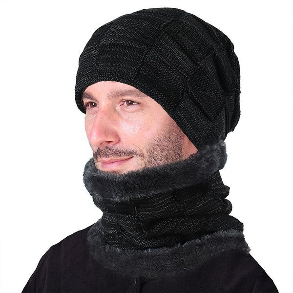 

hats, scarves & gloves sets ianlan fashion winter warm beanies neckerchiefs for men women casual plaid thickening knit hats il00209, Blue;gray