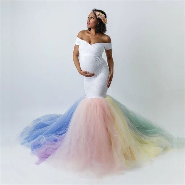 

rainbow tutu dresses maternity pography props pregnancy dress pography fishtail maternity dress for po shoot maxi dress 210831, White
