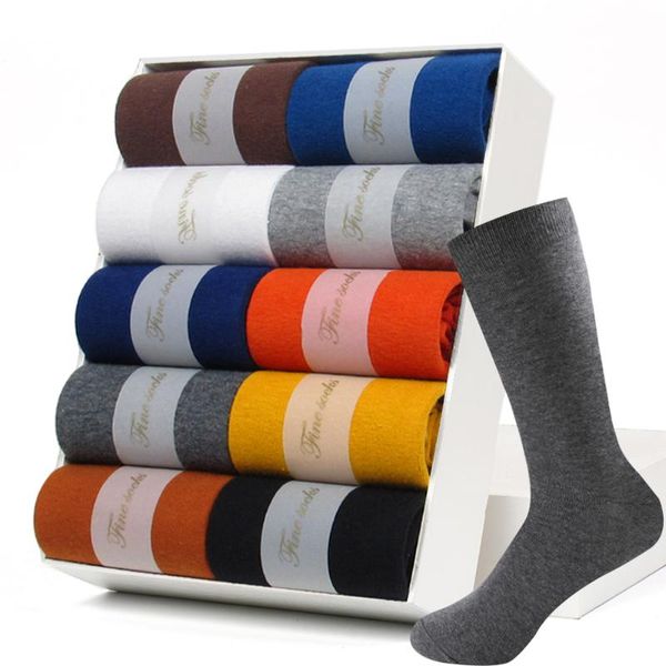 

men's socks 5 pairs business dress breathable winter warm cotton long male happy colorful for man gift, Black