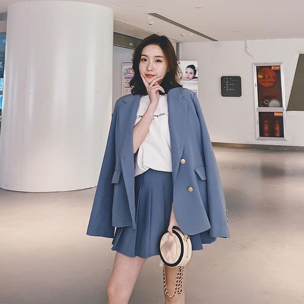

women's suits & blazers philosophy retro plaid women two piece set double breasted long sleeve blazer elastic waist pleated skirts fash, White;black