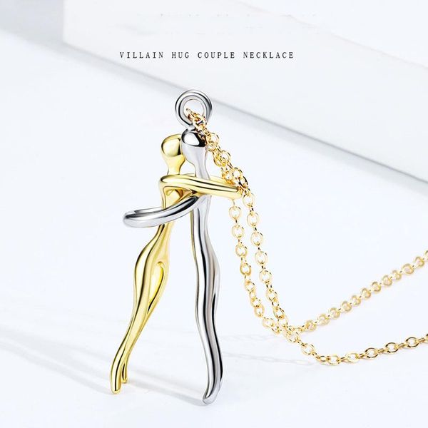 

pendant necklaces fashion couple necklace hug lovers love men and women valentine's day gift jewelry, Silver