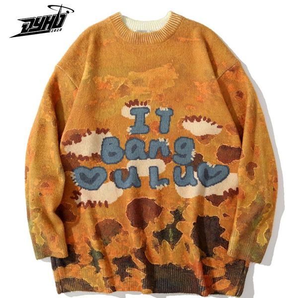 

men's sweaters vintage knitted sweater men women sunflower print streetwear pullover harajuku hip hop loose cotton 2021 autumn, White;black